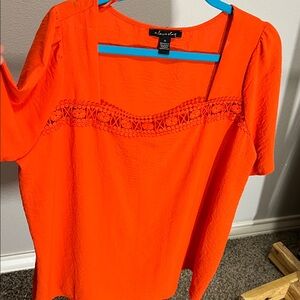 Vibrant Orange Lace Detail Blouse